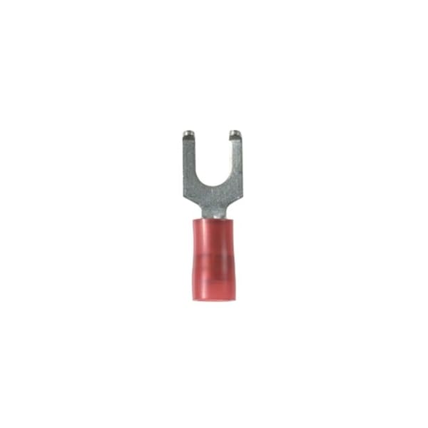 Fork Terminal, #6 Stud Size, 16 AWG, Nylon Insulated, Red, 100 PK